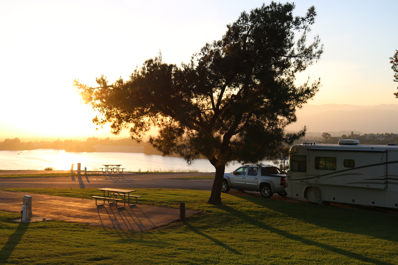 RVs at sunset