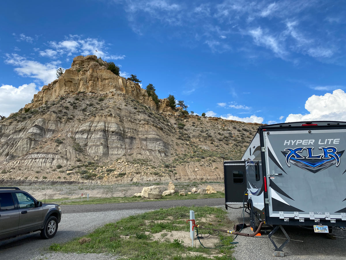 RV with mountains in the background